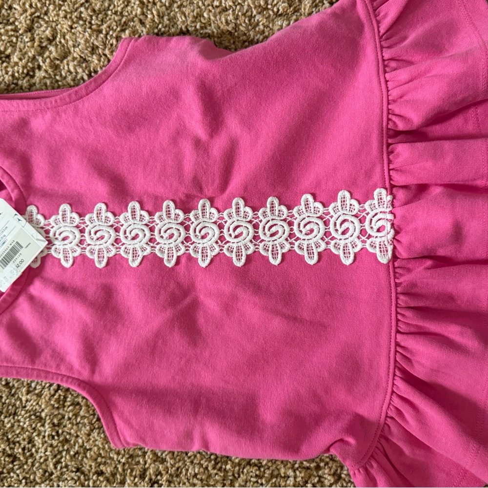 Janie and Jack Hot Pink Sleeveless Dress with White Lace Trim